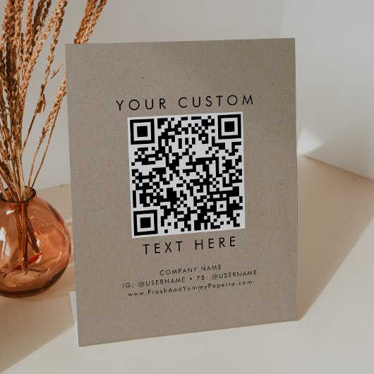 Chique Faux Kraft Business of Bruiloft Custom QR C Reclamebord Met Voetstuk