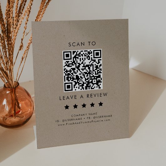 Chique Faux Kraft Business QR Code Laat een Review Reclamebord Met Voetstuk