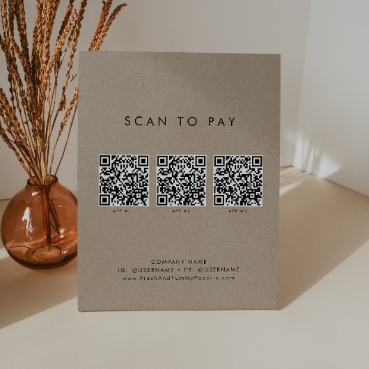 Chique Faux Kraft Business QR Code Scan om te beta Reclamebord Met Voetstuk
