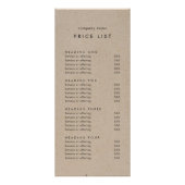 Chique Faux Kraft Dubbelzijdige zakelijke prijslij Reclamekaart (Voorkant)