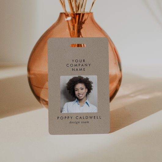 Chique Faux Kraft Foto QR Code Small Business ID Badge
