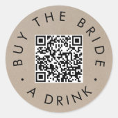 Chique Faux Kraft Koop Bruid Een Drink QR Code Cir Ronde Sticker (Voorkant)