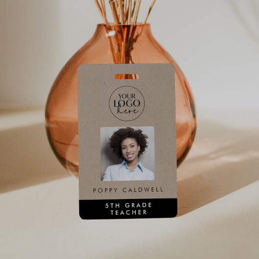 Chique Faux Kraft Logo Foto Medewerker of Docent I Badge