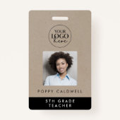 Chique Faux Kraft Logo Foto Medewerker of Docent I Badge (Voorkant)