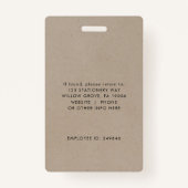 Chique Faux Kraft Logo Foto Medewerker of Docent I Badge (Achterkant)