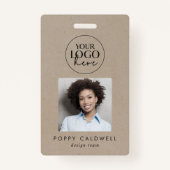 Chique Faux Kraft Logo Foto QR Code Business ID Badge (Voorkant)