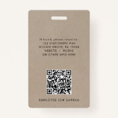 Chique Faux Kraft Logo Foto QR Code Business ID Badge (Achterkant)