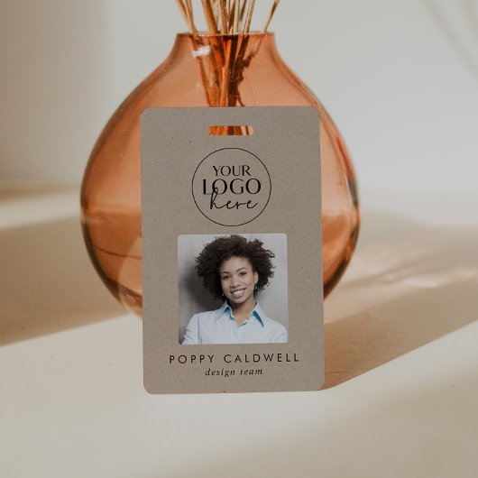 Chique Faux Kraft Logo Foto QR Code Business ID Badge