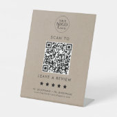 Chique Faux Kraft Logo QR Code Laat een Review Reclamebord Met Voetstuk (Voorkant)