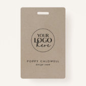 Chique Faux Kraft Logo QR Code Medewerker ID Kaart Badge (Voorkant)