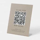 Chique Faux Kraft Typografie Bar Menu QR Code Reclamebord Met Voetstuk (Voorkant)