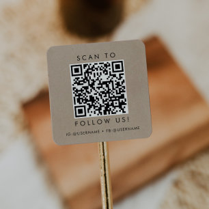 Chique Faux Kraft Zakelijk Sociale Media QR Code Vierkante Sticker