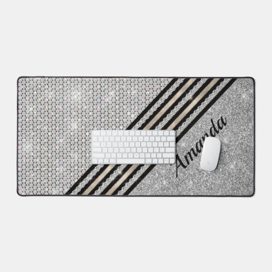 Chique faux kristal en zilveren glitter girly bureaumat (Keyboard & Muis)