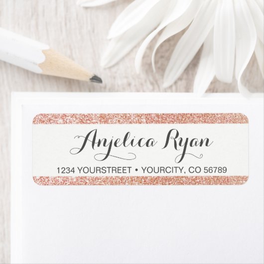 Chique Faux Roos Gold Glitter Retouradres Label (Insitu)