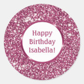 Chique faux roze glitter look aangepaste gelukkige ronde sticker (Voorkant)