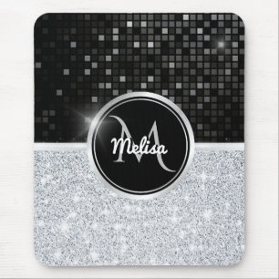 Chique faux zilver glitter zwart glitter monogram muismat