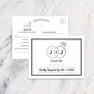 Chique Faux Zilveren Folie Monogram Trouwringen RS Uitnodiging Briefkaart