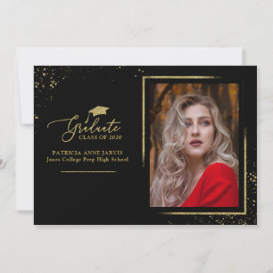 Chique feestelijke afstudeeraankondiging gouden gl kaart
