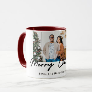Chique Feestelijke Elegante Script Kerst 3 Foto Mok