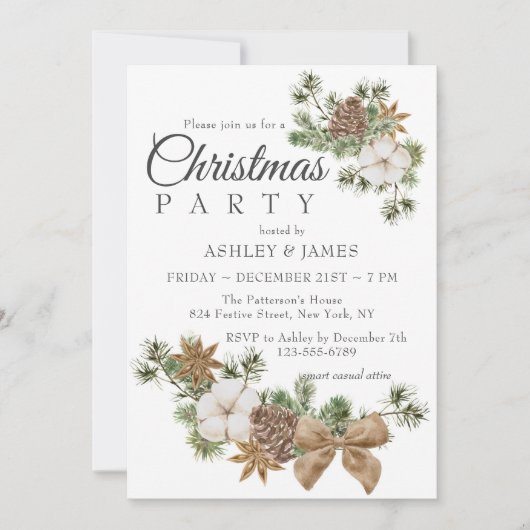 Chique feestelijke katoenen dennen kerstfeest kaart (Voorkant)