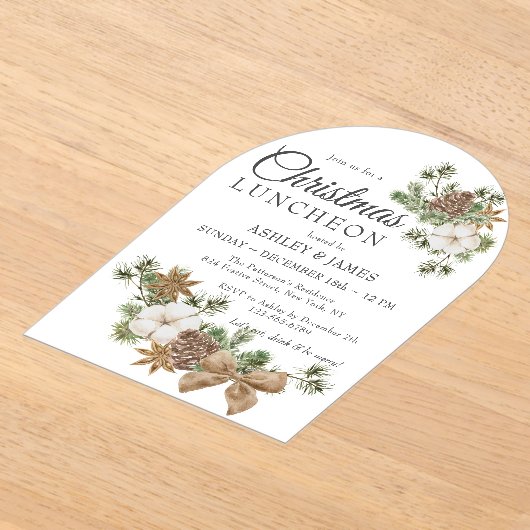Chique feestelijke katoenen dennen zakelijke kerst acryl uitnodigingen (Laagn)
