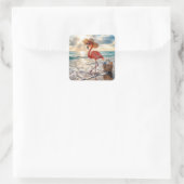 Chique Flamingo met Zonnehoed en Zonnebril Vierkante Sticker (Tas)