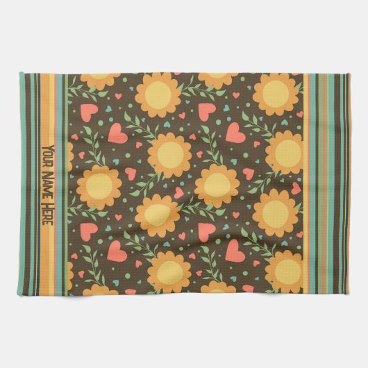 Chique Floral aangepaste naam of offerte plezier  Theedoek (Horizontaal)