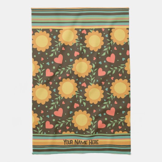 Chique Floral aangepaste naam of offerte plezier  Theedoek (Verticaal)