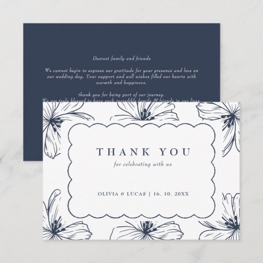 Chique Floral Art Border Moderne bruiloft Bedankkaart (Voorkant / Achterkant)