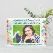 Chique Floral & Gold Glitter Waterverf Afstuderen Kaart (Staand voorkant)