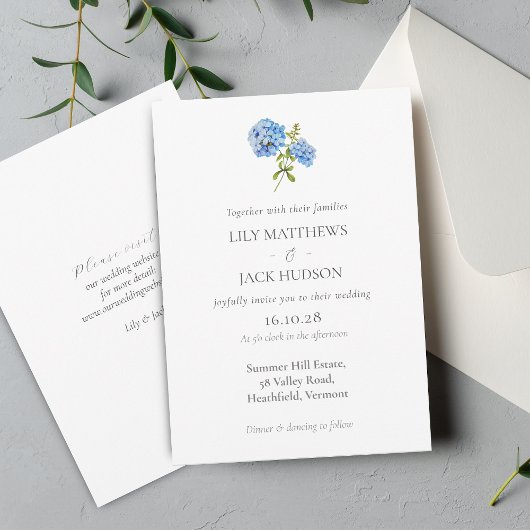 Chique Floral Hydrangea Non Photo bruiloft uitnodi