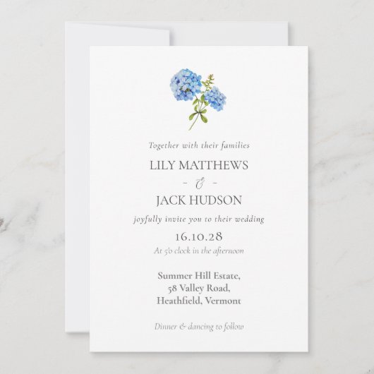 Chique Floral Hydrangea QR Code Bruiloft uitnodigi (Voorkant)