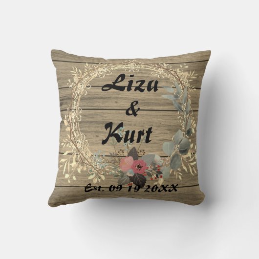 Chique Floral krans rustieke bruiloft gepersonalis Kussen (Achterkant)