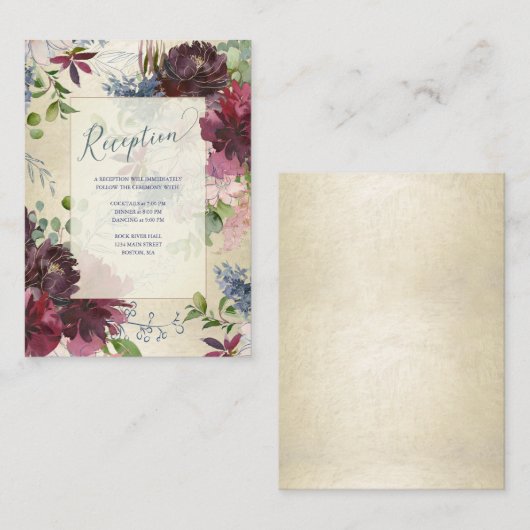 Chique Floral Marsala Roos Waterverf Gouden Recept Informatiekaartje (Voorkant / Achterkant)