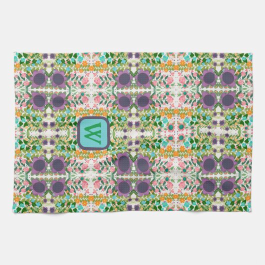 Chique Floral  Monogram Initiaal Stijlvol Theedoek (Horizontaal)