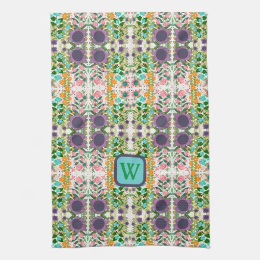 Chique Floral Monogram Initiaal Stijlvol Theedoek (Verticaal)