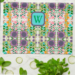 Chique Floral  Monogram Initiaal Stijlvol Theedoek<br><div class="desc">Chique gepersonaliseerde bloemmotief Moderne keukenhanddoek. Deze kleurrijke keukenhanddoeken zijn perfect om een pop kleur aan uw keuken toe te voegen. Combineer het met een fles wijn en het maakt een geweldig persoonlijk cadeau voor vrienden, familie, collega's, buren, enz. Het aangepaste monogramgebied kan worden gewijzigd in een naam of leuke zin...</div>