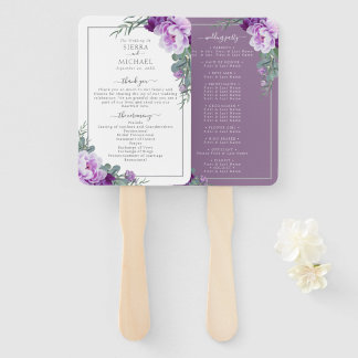 Chique Floral Paarse & Grijze Trouwprogramma Hand Handwaaier