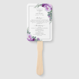 Chique Floral Paarse & Grijze Trouwprogramma Hand  Handwaaier