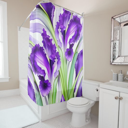 Chique Floral Paarse Iris Bloem Douchegordijn (In situ)