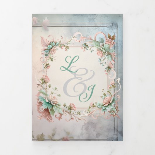 Chique Floral Regency Era Bruiloft Drieluik Uitnodiging (Cover)