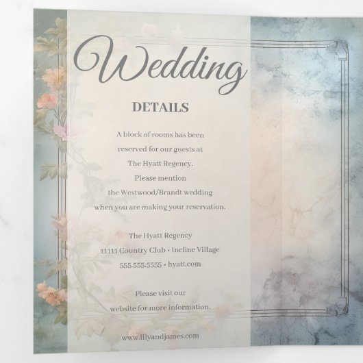 Chique Floral Regency Era Bruiloft Drieluik Uitnodiging (Binnenzijde eerst)