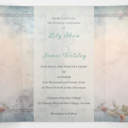 Chique Floral Regency Era Bruiloft Drieluik Uitnodiging (Binnenkant midden)