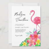 Chique Floral Tropisch Paradijs Flamingo Bruiloft Kaart (Voorkant)