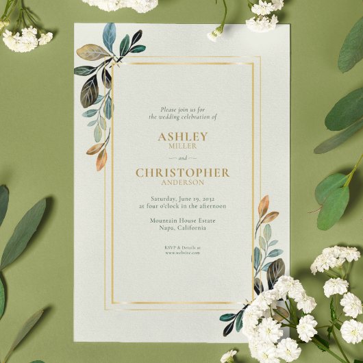 Chique Floral Waterverf Sage Alles-in-één bruiloft Kaart