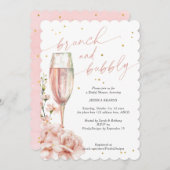 Chique florale champagne fluiten brunch en bubbels kaart (Voorkant / Achterkant)