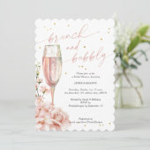 Chique florale champagne fluiten brunch en bubbels kaart (Staand voorkant)