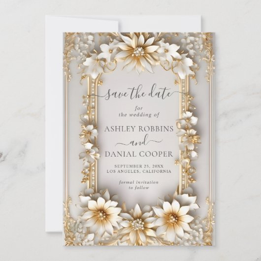 Chique  florale gele stijl Save the Date Kaart (Voorkant)