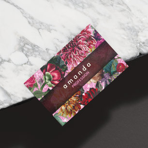 Chique florale roze Bourgogne paarse glitter monog Magnetisch Visitekaartje