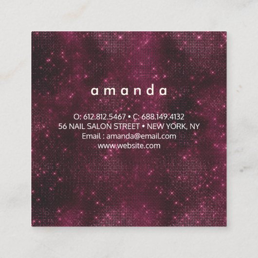 Chique florale roze Bourgogne paarse glitter monog Vierkante Visitekaartje (Achterkant)